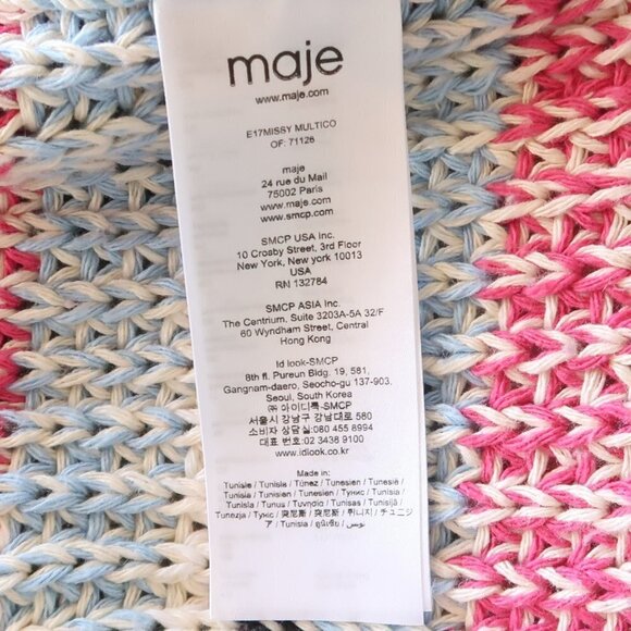 Maje Missy Multicolor Stripe Fringe Knit Long Sleeve Open Front Cardigan Small S - Picture 11 of 15